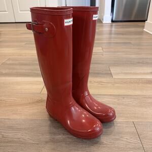 Hunters Original Tall Gloss Military Red Rain-boots Women’s US 6